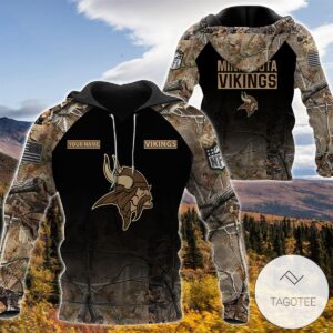 Personalized Your Name Hunting Camo Style Minnesota Vikings Full Print Hoodie
