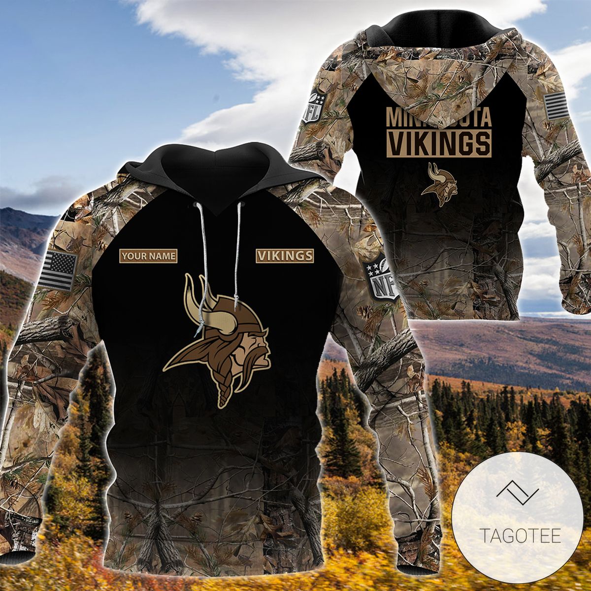 Personalized Your Name Hunting Camo Style Minnesota Vikings Full Print Hoodie Personalized Your Name Hunting Camo Style Minnesota Vikings Full Print Hoodie