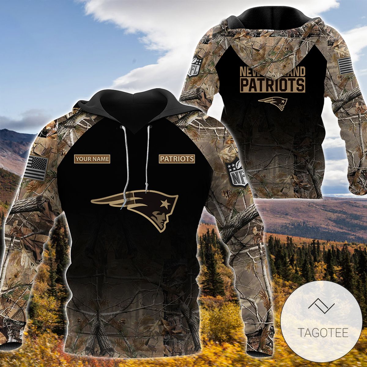 Personalized Your Name Hunting Camo Style New England Patriots Full Print Hoodie Personalized Your Name Hunting Camo Style New England Patriots Full Print Hoodie