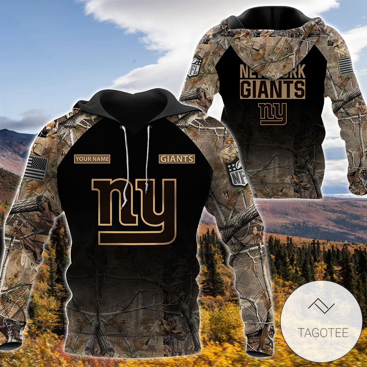 Personalized Your Name Hunting Camo Style New York Giants Full Print Hoodie Personalized Your Name Hunting Camo Style New York Giants Full Print Hoodie