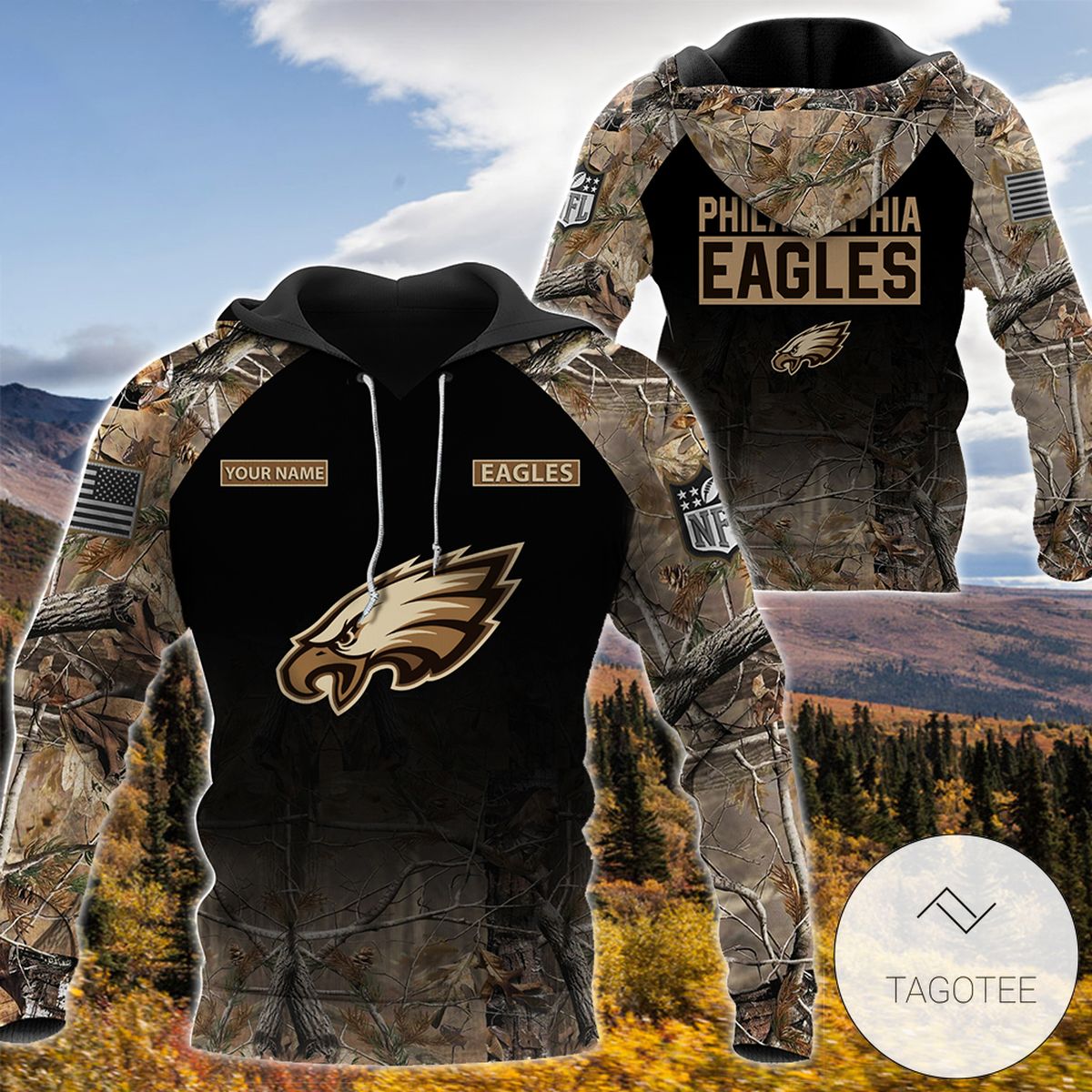 Personalized Your Name Hunting Camo Style Philadelphia Eagles Full Print Hoodie Personalized Your Name Hunting Camo Style Philadelphia Eagles Full Print Hoodie