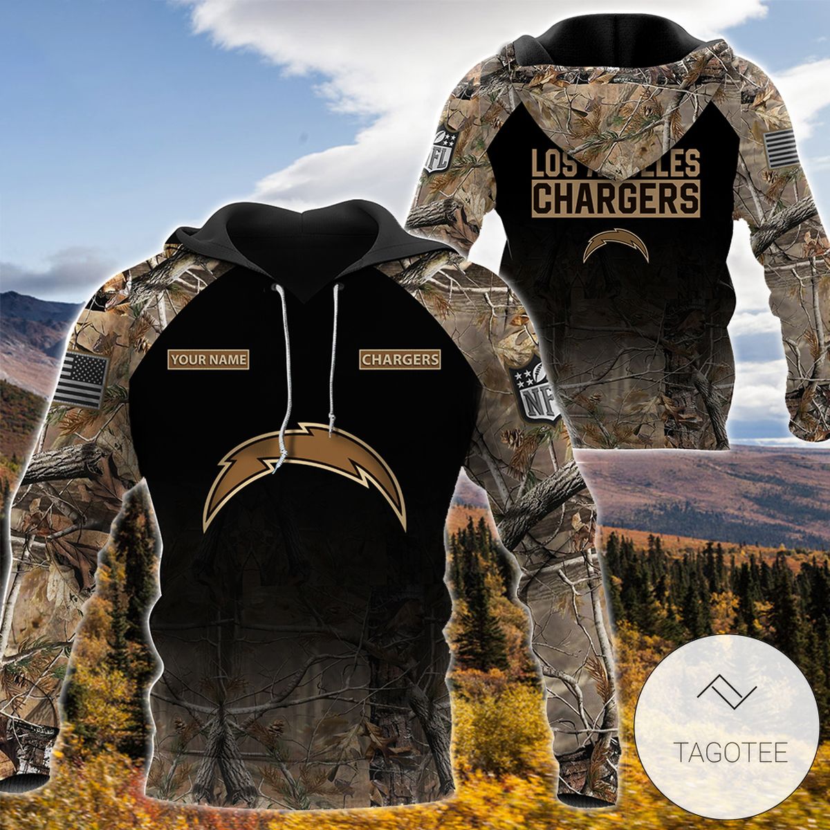 Personalized Your Name Hunting Camo Style San Diego Chargers Full Print Hoodie Personalized Your Name Hunting Camo Style San Diego Chargers Full Print Hoodie