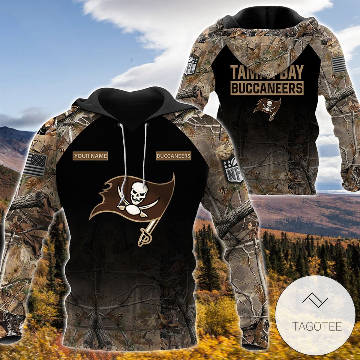 Personalized Your Name Hunting Camo Style Tampa Bay Buccaneers Full Print Hoodie Personalized Your Name Hunting Camo Style Tampa Bay Buccaneers Full Print Hoodie
