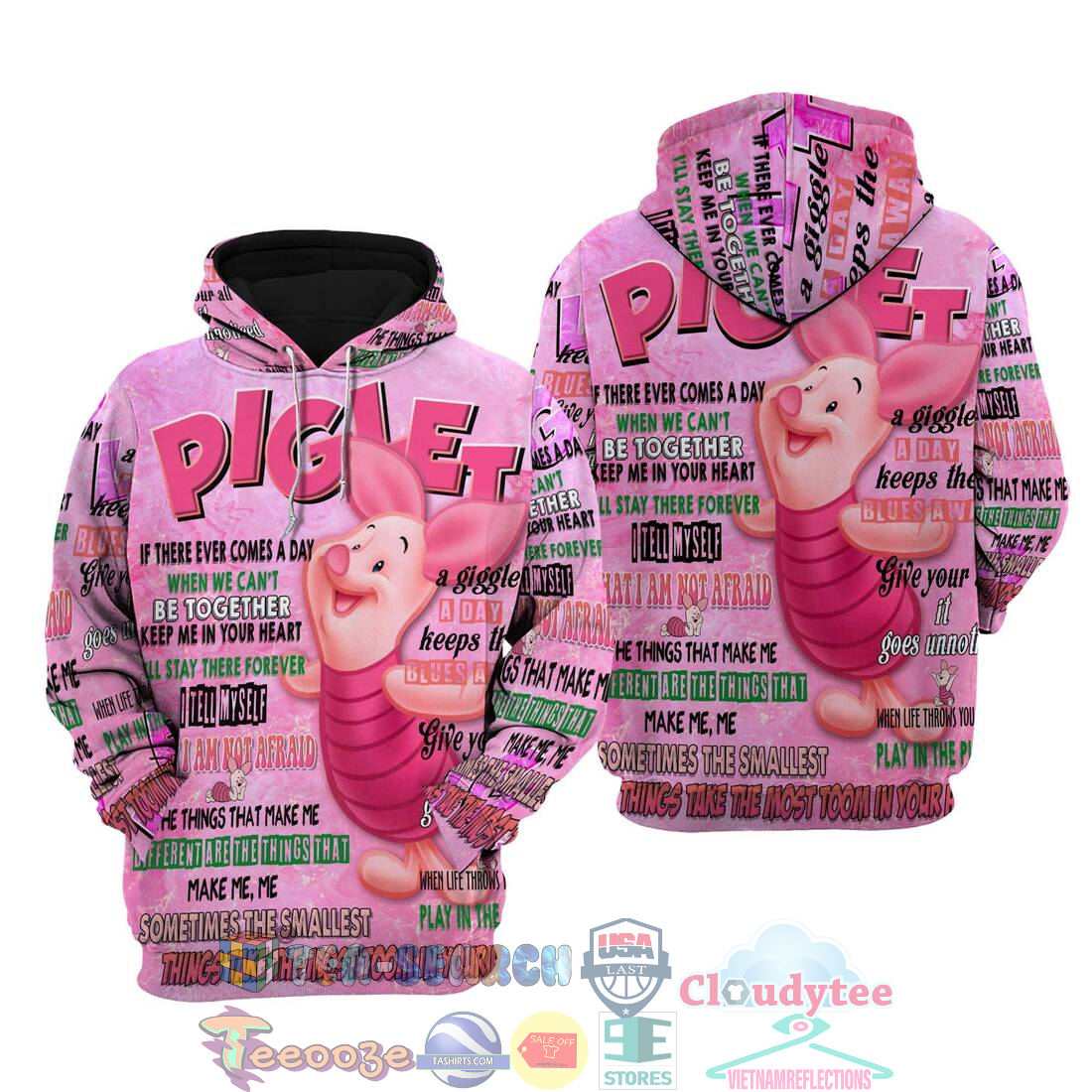 Piglet Punk Words Pattern Disney Quotes Hoodie 3D Piglet Punk Words Pattern Disney Quotes Hoodie 3D