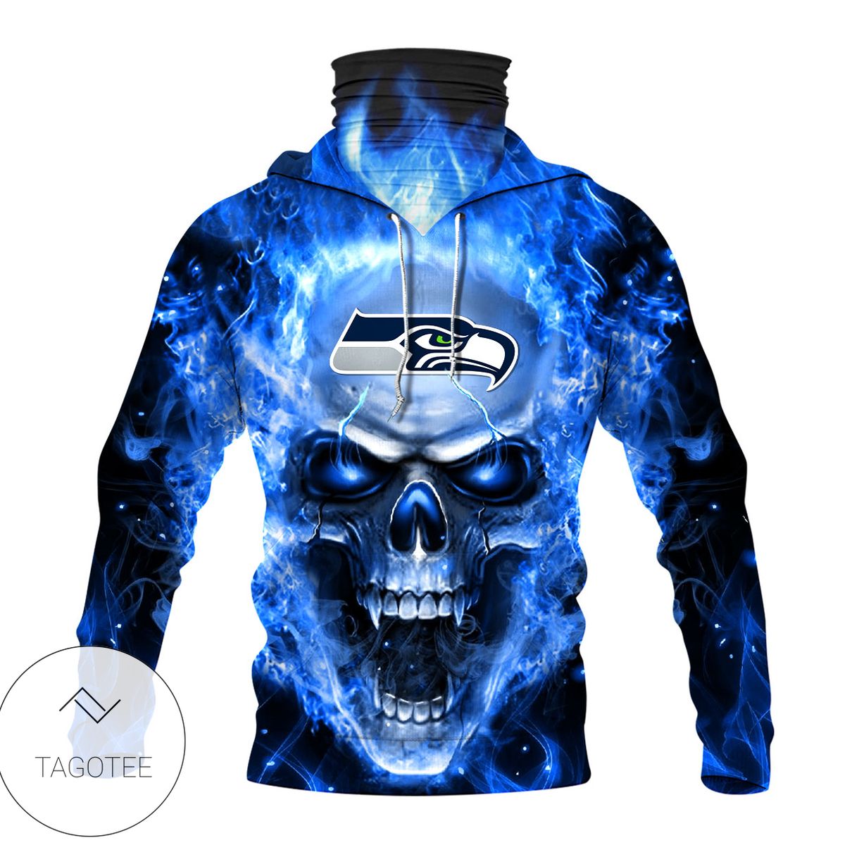 Seattle Seahawks Skull Blue Fire Mask Hoodie Seattle Seahawks Skull Blue Fire Mask Hoodie