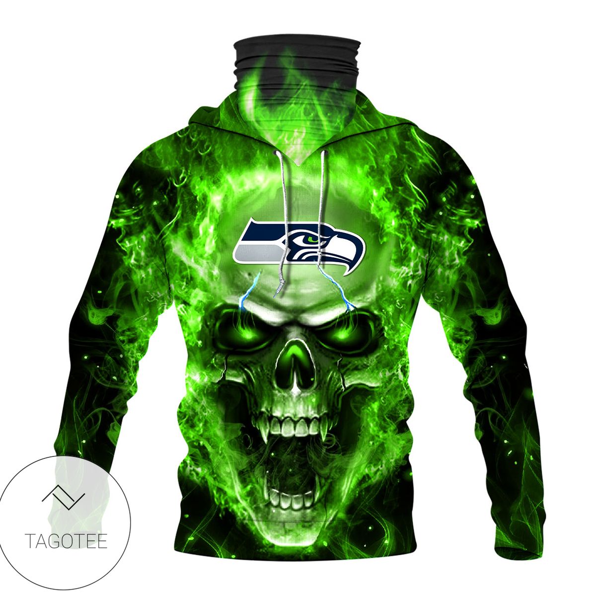 Seattle Seahawks Skull Green Fire Mask Hoodie Seattle Seahawks Skull Green Fire Mask Hoodie