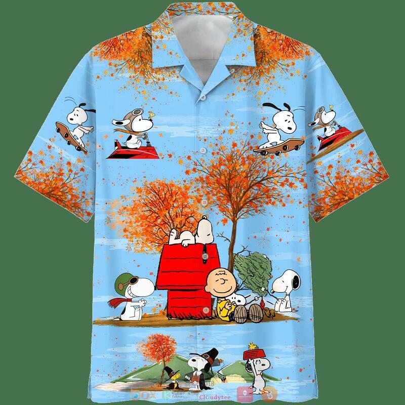 Snoopy And Charlie Brown Autumn Time Blue 3D Shirt Snoopy And Charlie Brown Autumn Time Blue 3D Shirt