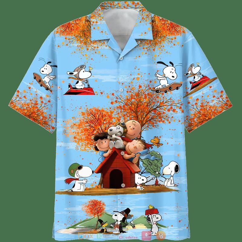 Snoopy And Charlie Brown Friends Autumn Time Blue 3D Shirt Snoopy And Charlie Brown Friends Autumn Time Blue 3D Shirt