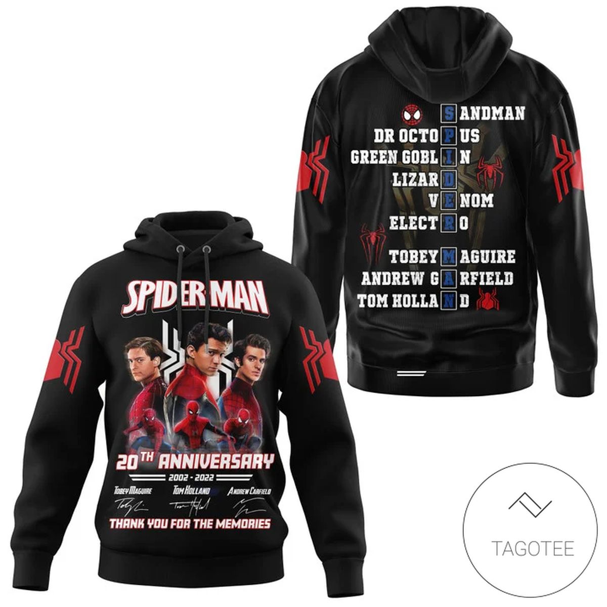 Spider Man 20Th Anniversary Signatures Thank You For The Memories Hoodie Spider Man 20Th Anniversary Signatures Thank You For The Memories Hoodie
