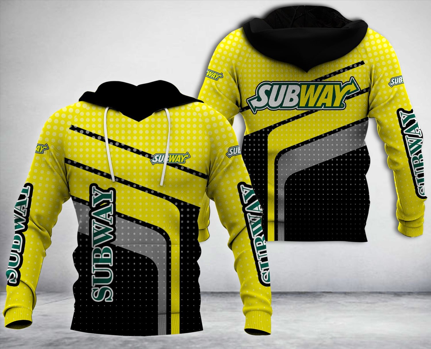 Subway Polka Dot Pattern Yellow Black 3D Hoodie Subway Polka Dot Pattern Yellow Black 3D Hoodie