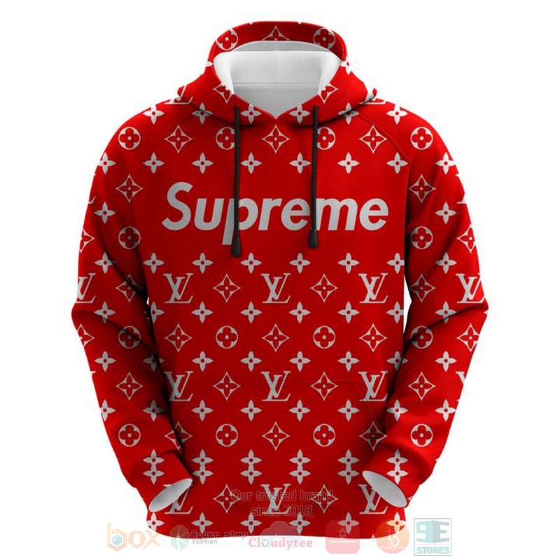 Supreme Louis Vuitton Red Pattern 3D Hoodie Supreme Louis Vuitton Red Pattern 3D Hoodie