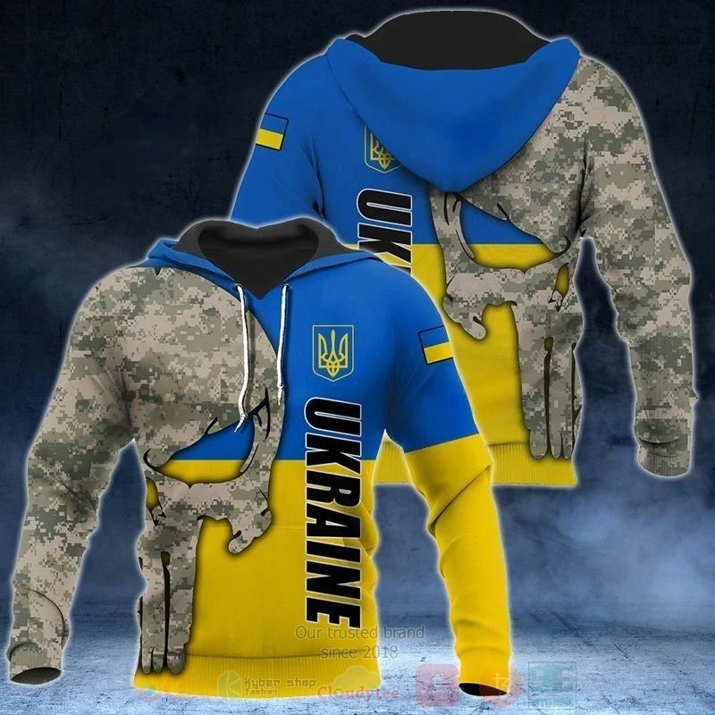 Ukraine Flag Camo Apparel Support Military I Stand With Ukraine Skull 3D Hoodie Ukraine Flag Camo Apparel Support Military I Stand With Ukraine Skull 3D Hoodie