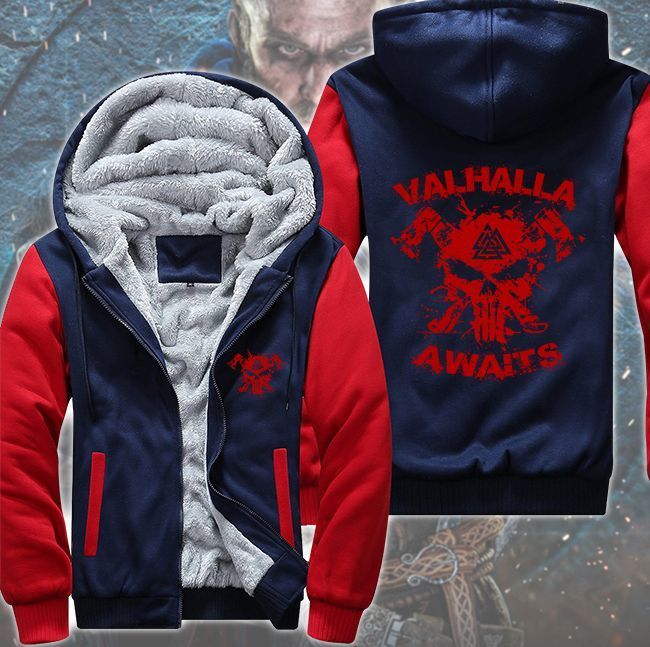 Valhalla Awaits Skull Viking Fleece Hoodie Jacket Valhalla Awaits Skull Viking Fleece Hoodie Jacket