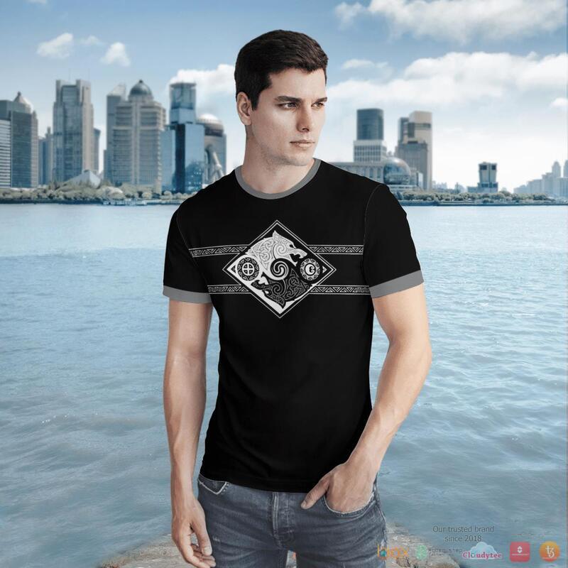 Viking Hati And Skoll Valknut Shield 3D Shirt Viking Hati And Skoll Valknut Shield 3D Shirt