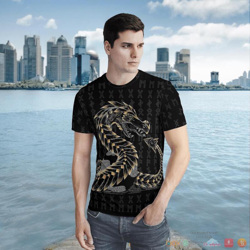 Viking Odin And Jormungandr Black 3D Shirt Viking Odin And Jormungandr Black 3D Shirt