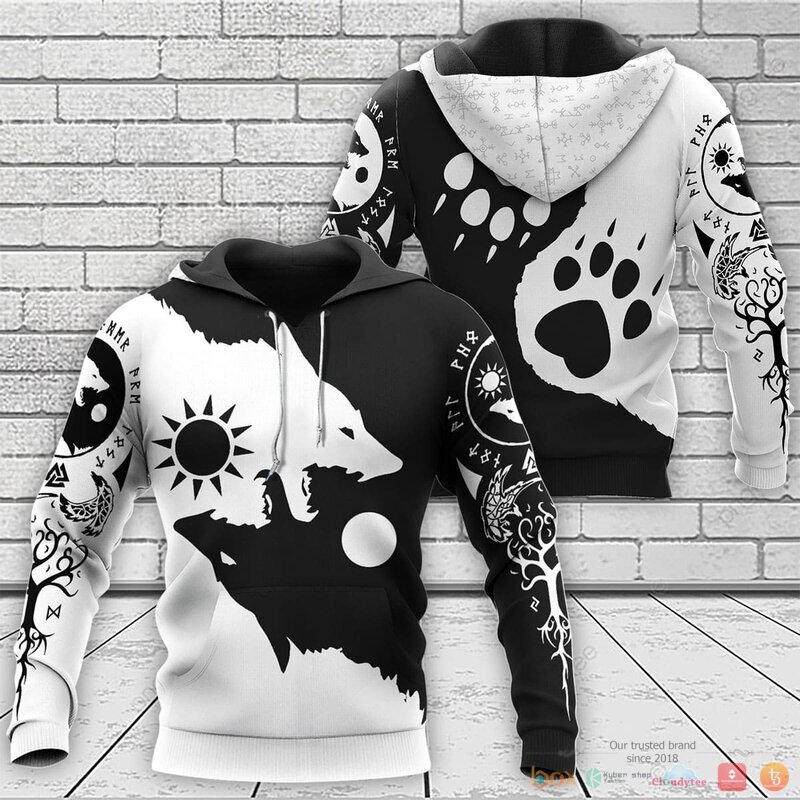 Viking Ying Yang Wolf Skoll And Hati 3D Shirt Viking Ying Yang Wolf Skoll And Hati 3D Shirt