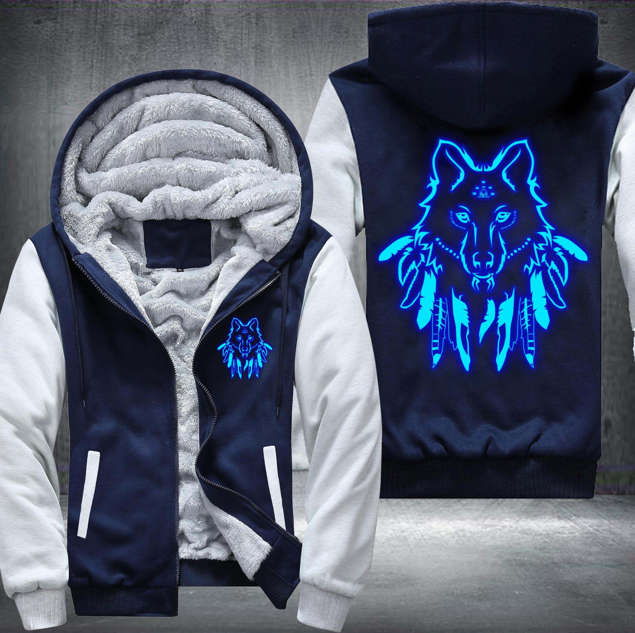 Wolves Native American Fleece Hoodie Jacket Wolves Native American Fleece Hoodie Jacket