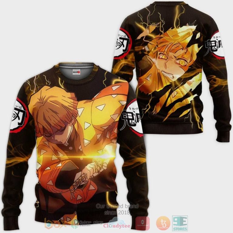 Zenitsu-Agatsuma-Kimetsu-Anime-3D-Black-Hoodie-Bomber-Jacket-2