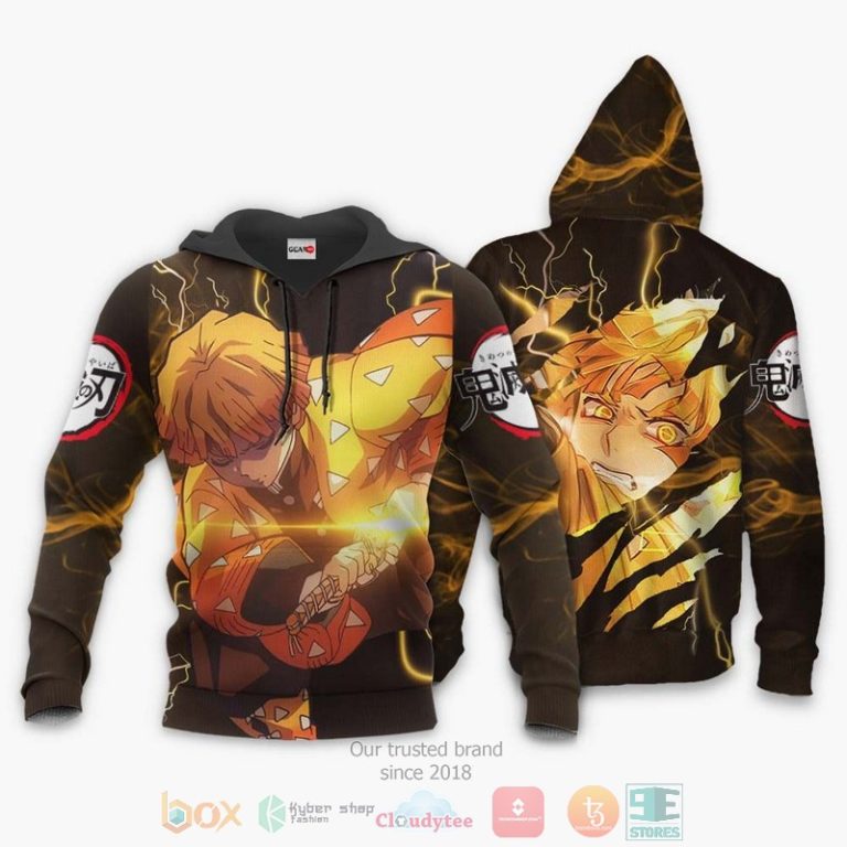 Zenitsu-Agatsuma-Kimetsu-Anime-3D-Black-Hoodie-Bomber-Jacket-3