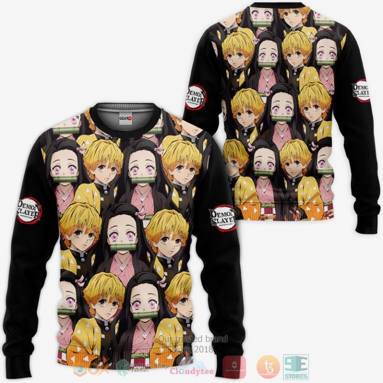 Zenitsu-And-Nezuko-Kimetsu-Anime-Black-3D-Hoodie-Bomber-Jacket-2