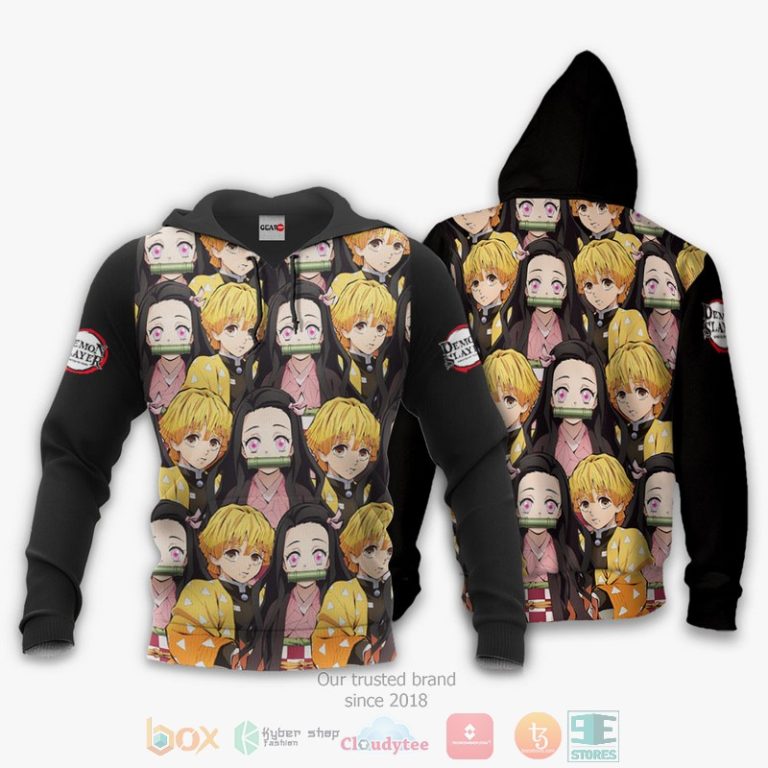 Zenitsu-And-Nezuko-Kimetsu-Anime-Black-3D-Hoodie-Bomber-Jacket-3