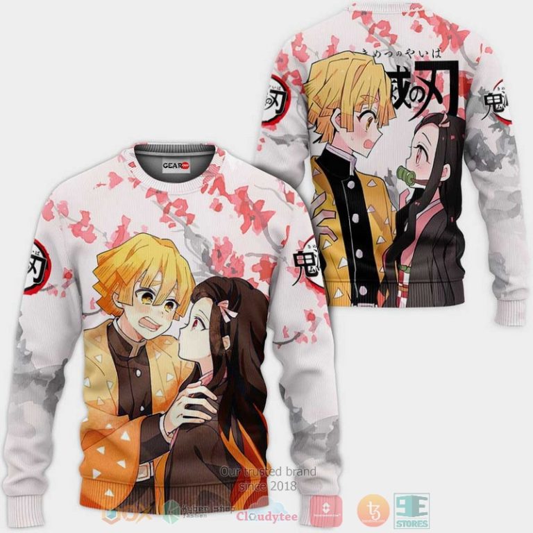 Zenitsu-And-Nezuko-Kimetsu-Anime-White-3D-Hoodie-Bomber-Jacket-2